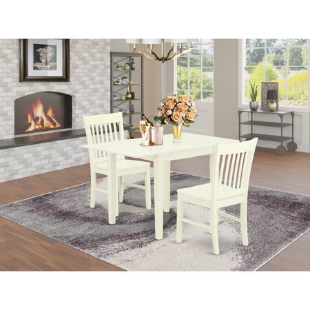 East West Furniture 3 Piece Norden Dining Room Table Set - Linen White NDNO3-LWH-W